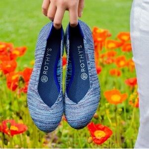 Rothy’s Maritime Heather Flats Blue Striped Round Toe Size 9.5 RETIRED